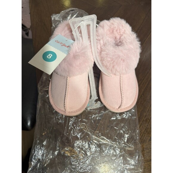 Cat & Jack Other - NWT Girls Cat & Jack Callie Moccasin Pink Faux Fur Slippers Size 8